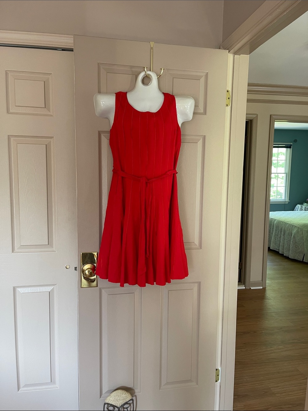 Calvin Klein Red Sleeveless Pleated Fit-and-Flare Dress